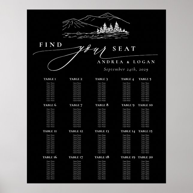 Poster Pine Tree Rustic Mountain Wedding Seating Chart (Frente)