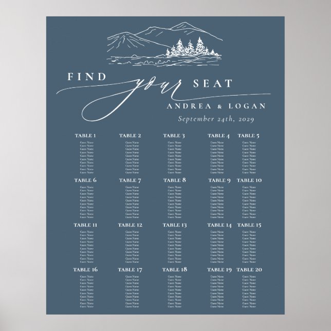 Poster Pine Tree Rustic Mountain Wedding Seating Chart (Frente)