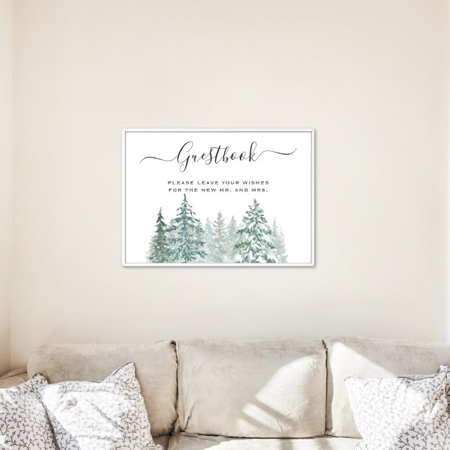 Poster Pine Trees Lanterna Botânica - Sinal de Guestbook (Winter Rustic Pine Trees Lantern Botanical Wedding Party Supplies)