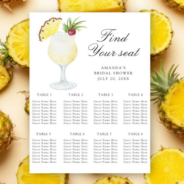 Poster Pineapple Cocktail Wedding seating chart (Criador carregado)