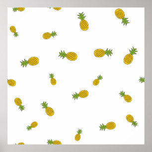 Poster Pineapple cute seamless pattern background. Vintag