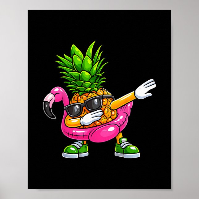 Poster Pineapple Dabbing Flamingo Aloha Hawaii Tropical V (Frente)