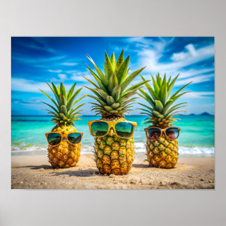 Poster Pineapples in stylish sunglasses