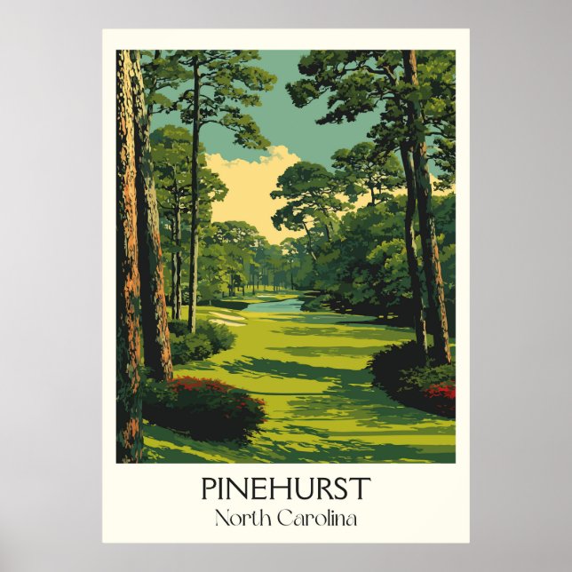 Poster Pinehurst NC Vintage Curso de Golfe Paisagem (Frente)