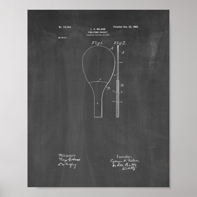 Pôster Ping-pong Racket Patent - Chalkboard (Frente)