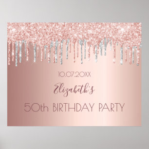 Poster pingos de festa de aniversário rosa dourado com b