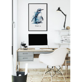 Poster Pinguim Aquarela Ártico Azure, personalizado