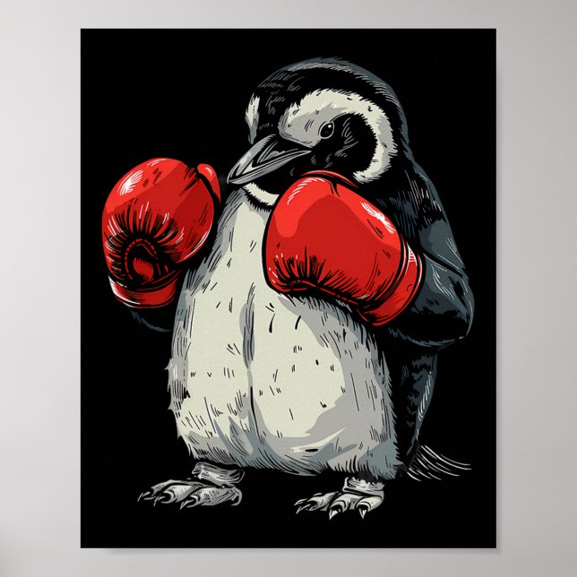 Poster Pinguim Boxeando Com Luvas de Boxe Kickboxing Engr (Frente)