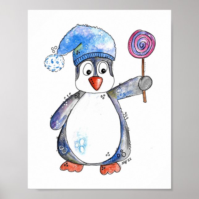Poster Pinguim branco bonito com um pirulito (Frente)