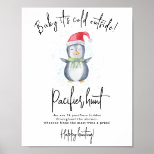 Poster Pinguim - Caça ao chupeta chá de bebê