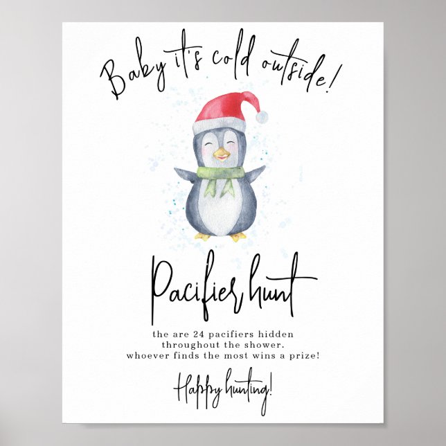 Poster Pinguim - Caça ao chupeta chá de bebê (Frente)