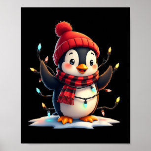 Poster Pinguim das Luzes de Natal Vestindo o Xmas Hat Pen