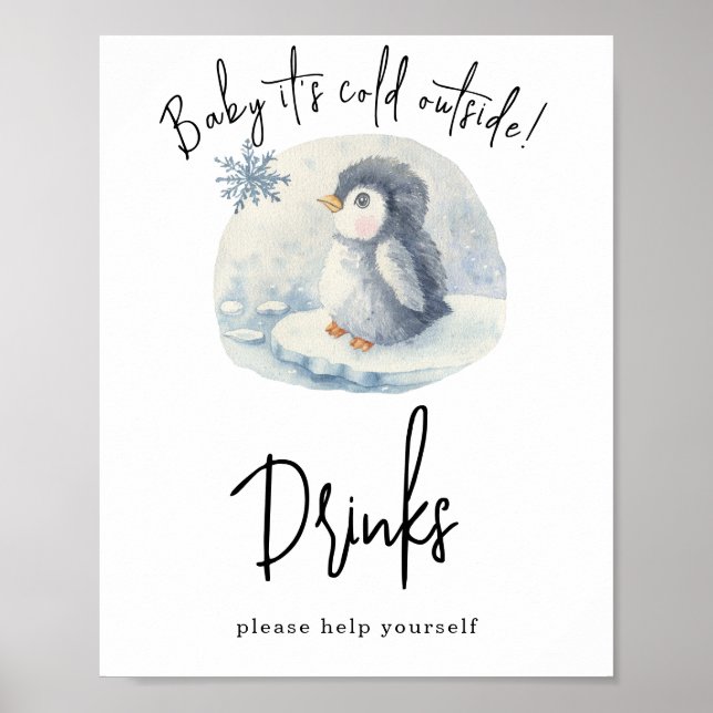 Poster Pinguim de aquarela - Bebidas (Frente)
