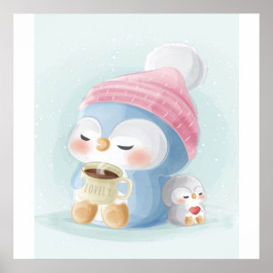 Poster Pinguim De Cartoon  Pinguim Cute Com Neve