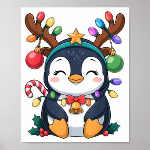 Poster Pinguim de Natal Luzes de Rena Férias Animal K