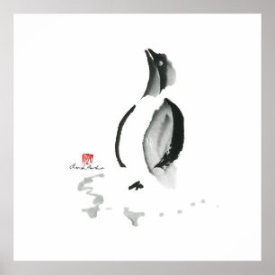Pôster Pinguim de Natal, Sumi-e