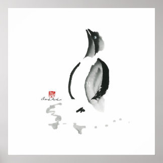 Pôster Pinguim de Natal, Sumi-e