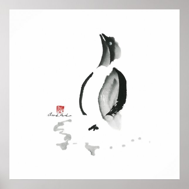 Pôster Pinguim de Natal, Sumi-e (Frente)