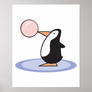 Pôster pinguim de pastilha elástica engraçada