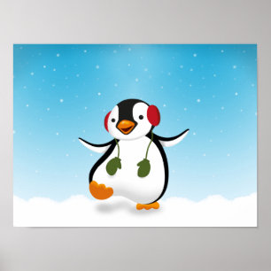 Pôster Pinguim engraçado bonito do inverno