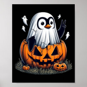 Poster Pinguim Engraçado Boo Dia das Bruxas Fantasma Mulh