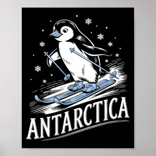 Poster Pinguim engraçado esquiando férias de inverno na A