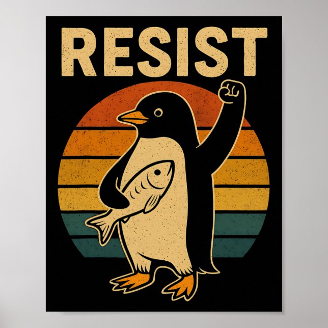 Poster Pinguim Engraçado Resiste Pinguins em Protesto Con (Frente)