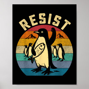 Poster Pinguim Engraçado Resiste Pinguins em Protesto Con