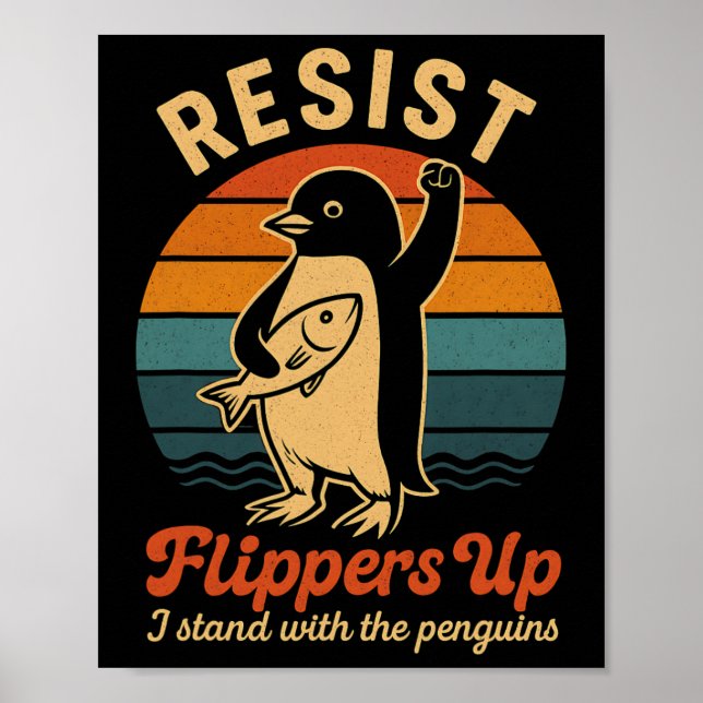Poster Pinguim Engraçado Resiste Pinguins em Protesto Con (Frente)