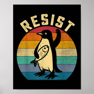 Poster Pinguim Engraçado Resiste Pinguins em Protesto Con