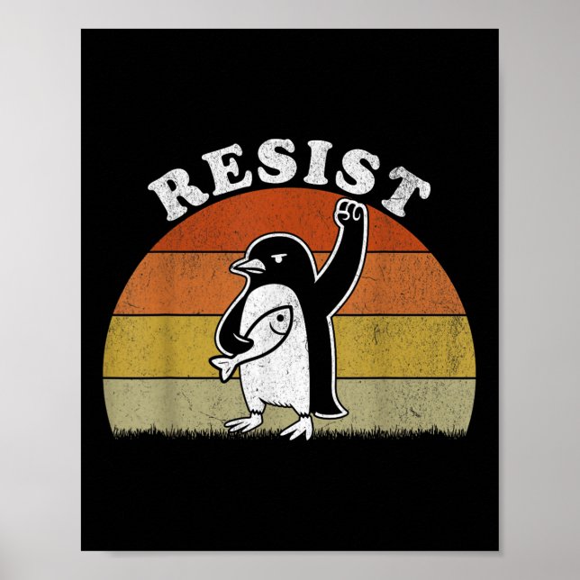 Poster Pinguim Engraçado Resiste Pinguins em Protesto Con (Frente)