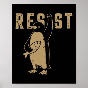 Poster Pinguim Engraçado Resiste Pinguins em Protesto Con