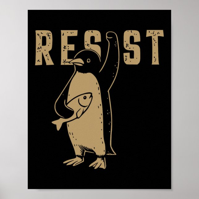 Poster Pinguim Engraçado Resiste Pinguins em Protesto Con (Frente)