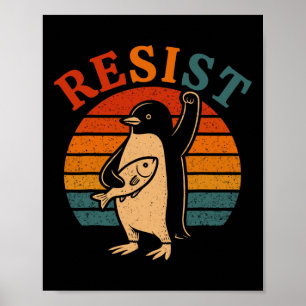 Poster Pinguim Engraçado Resiste Pinguins em Protesto Con