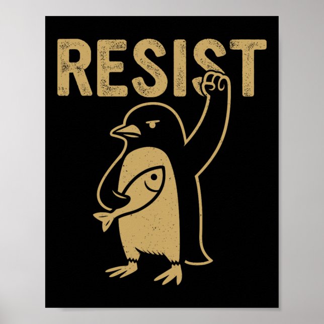 Poster Pinguim Engraçado Resiste Pinguins em Protesto Con (Frente)