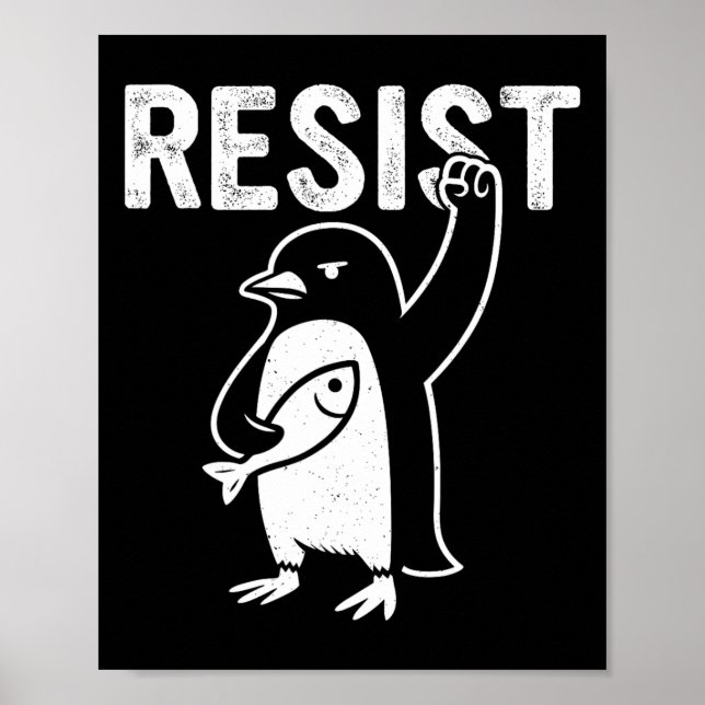 Poster Pinguim Engraçado Resiste Pinguins em Protesto Con (Frente)