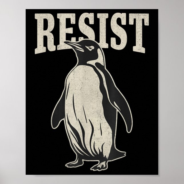 Poster Pinguim Engraçado Resiste Pinguins em Protesto Con (Frente)