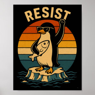 Poster Pinguim Engraçado Resiste Pinguins em Protesto Con
