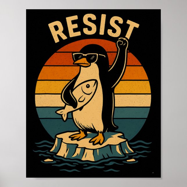 Poster Pinguim Engraçado Resiste Pinguins em Protesto Con (Frente)