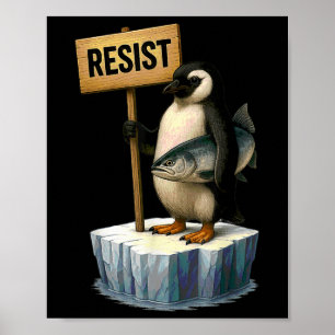 Poster Pinguim Engraçado Resiste Pinguins Legal