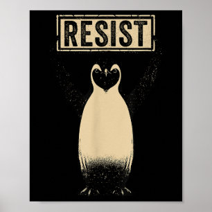Poster Pinguim Engraçado Resiste Pinguins Legal Protesto 