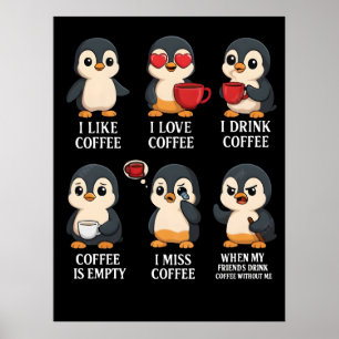 Poster Pinguim Fofo Amante de Café Emoções Para Cada Humo