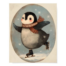 Pinguim Fofo Patinando No Gelo | Arte Para Parede