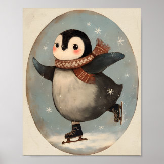 Poster Pinguim Fofo Patinando No Gelo | Arte Para Parede