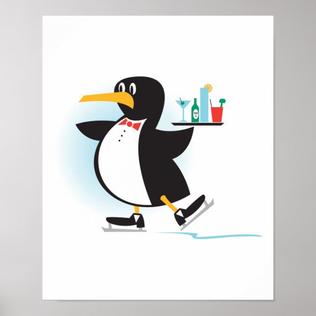 Poster pinguim garçom bonitinho em skates (Frente)