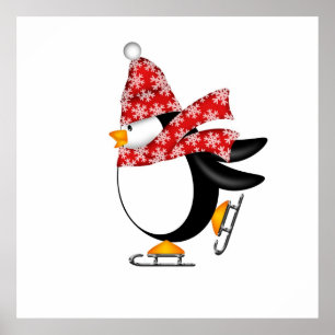 Poster Pinguim-gelo-patinagem com chapéu e Scarf-Bag