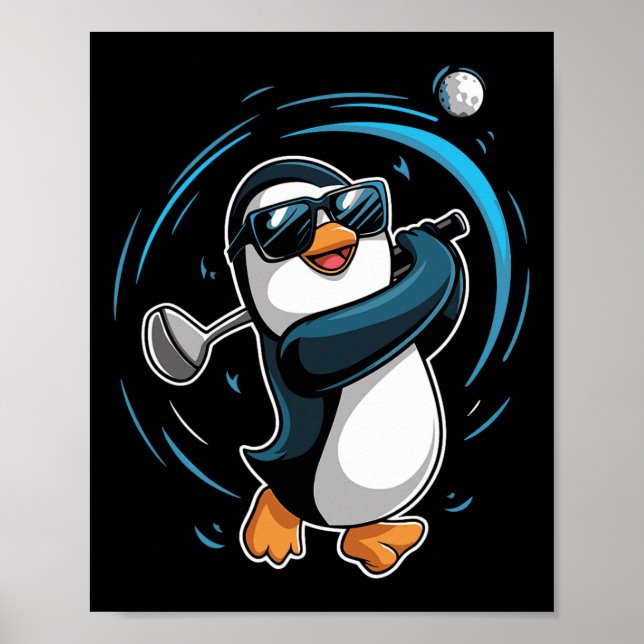 Poster Pinguim Jogando Golfe Esporte Animal Fofo Golfe Pi (Frente)