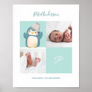 Poster Pinguim • Monograma Alfabeto Chá de Bebê Fofo