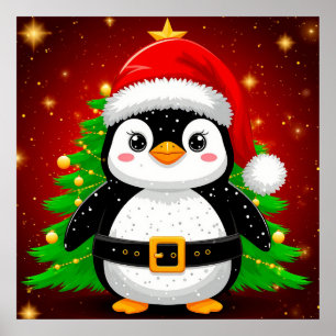 Poster 🎄🎅 Pinguim Papai Noel Árvore de Natal Diversão d