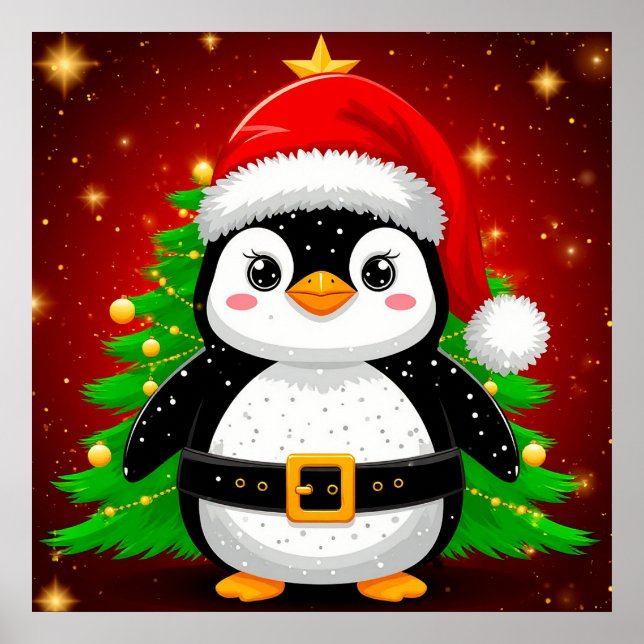 Poster 🎄🎅 Pinguim Papai Noel Árvore de Natal Diversão d (Frente)